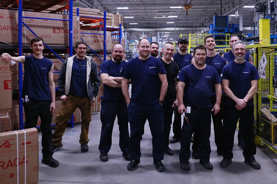 Garaga team building garage doors at the Ponca City manufacturing facility