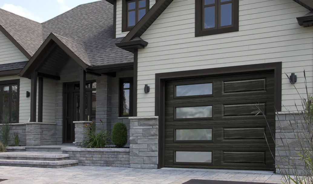 Acadia 138 Classic XL, 9' x 7', Moka Brown, window layout: Left-side Harmony with White Sandblasted glass