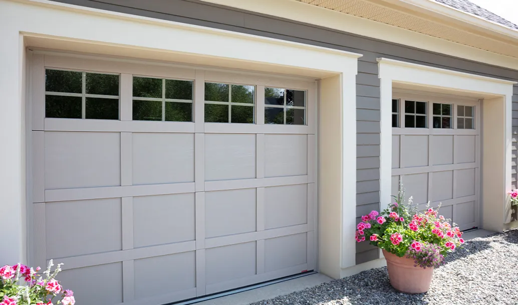 Cambridge CM, 9' x 7', Claystone door and overlays, 4 lite Panoramic windows with Clear glass