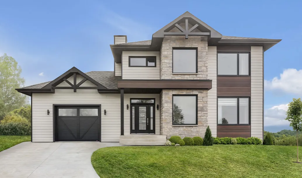 Princeton P-23, 10’ x 8', Black door and overlays, Panoramic windows with White Sandblasted glass