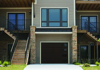 Acadia 138 Grooved, 9' x 7, Moka Brown, window layout: Right-side Harmony with Clear glass