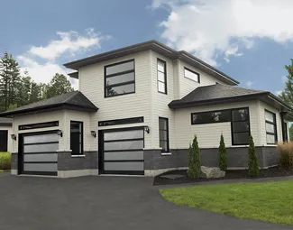 California Total, 10' x 7' and 9' x 7', Black, Full vision door, Sandblasted glass