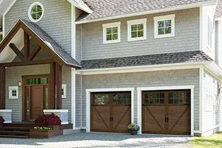 Princeton P-23, 8' x 7', Chocolate Walnut Faux Wood doors and overlays, 8 lite Panoramic windows with Clear glass