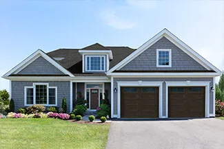 egal Shaker-Slat Two, 9' x 8', Dark Walnut, windows with Stockton Inserts / Coordinated with Victoria entry door from Novatech