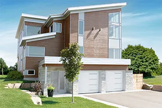 Standard+ Flush, 9' x 8', Ice White, window layout: Right-side Harmony, Slim windows with White Sandblasted glass