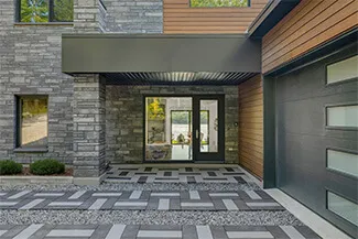 Standard+ Flush, 10' x 8', Black, window layout: Right-side Harmony with White Sandblasted glass