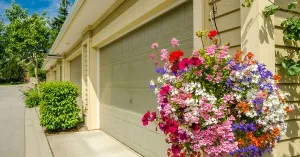 Garage doors with flowers