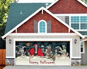 Halloween decoration on a garage door