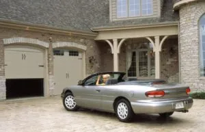 Driveway with garage doors