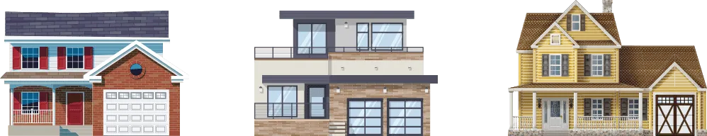 3 house icons of Traditional, Contemporary and Carriage House Style