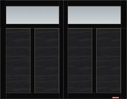 Eastman E-12 garage door, 9’ x 7’, Black door and overlays, Clear Panoramic windows