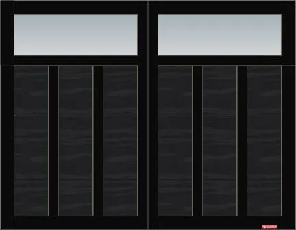 Eastman E-13 garage door, 9’ x 7’, Black door and overlays, Clear Panoramic windows