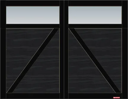 Eastman E-22 garage door, 9’ x 7’, Black door and overlays, Clear Panoramic windows