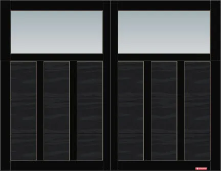 Princeton P-13 garage door, 9’ x 7’, Black door and overlays, Clear Panoramic windows