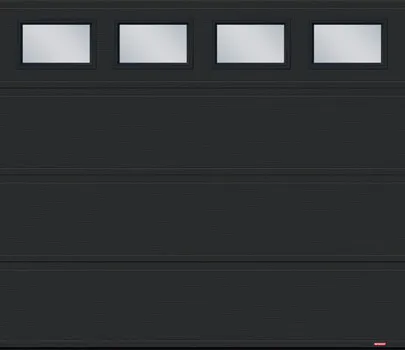 Moderno 2 beads garage door design in Black Colour with 21x13 window in the upper row