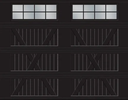 Village Collection X Layout, Plank base, 9' x 7', Black, windows with Stockton Inserts