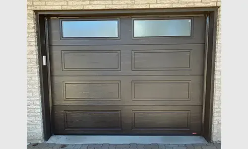 Standard+ Shaker-Modern XL garage door, 9' x 7', Moka Brown, Clear windows