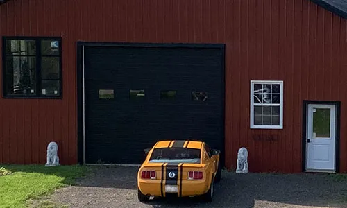 Grooved garage door, 14' x 12', Black, Clear windows