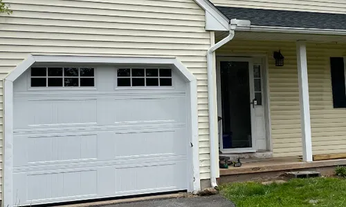 Vantage Shaker-CS Long garage door, 8' x 7', Ice White, Stockton Clear windows