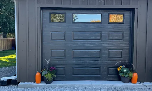 Acadia 138 Classic MIX garage door, 10' x 8', Moka Brown, Clear windows