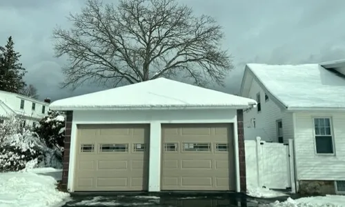 Acadia 138 Classic MIX garage door, 8' x 7', Claystone, windows with Prairie Inserts