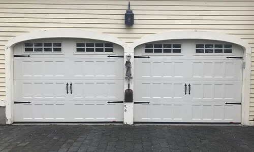 Standard+ Shaker‑Flat XS garage doors, 9' x 7', Desert Sand, Clear Single Glass 
