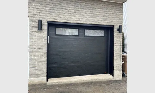 Standard+ Moderno 2 beads garage door, 9' x 7', Black, White Sandblasted windows