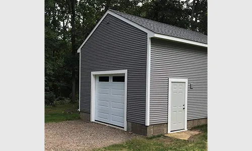 Acadia 138 Classic XL garage door, 9' x 8', Ice White, Clear windows