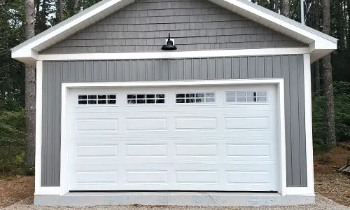 Acadia 138 Classic XL garage door, 16' x 8', Ice White, Clear windows with Stockton decorative insert in White