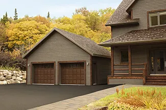 Cambridge CS, 9' x 7', Chocolate Walnut Faux Wood door and overlays, Clear Panoramic windows